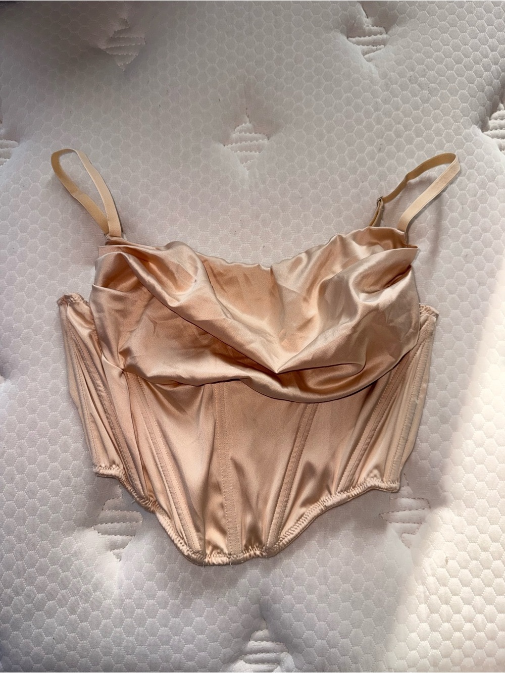 97. Satin Cowl Neck Bustier Top in Champagne